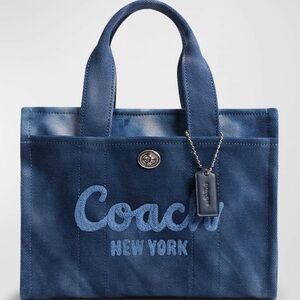 Coach Navy Blue Canvas Tote with Embroidered Logo